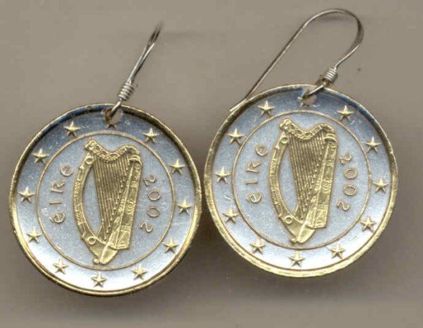 Ireland one Euro Harp, stars, center circle & rim done in gold rim