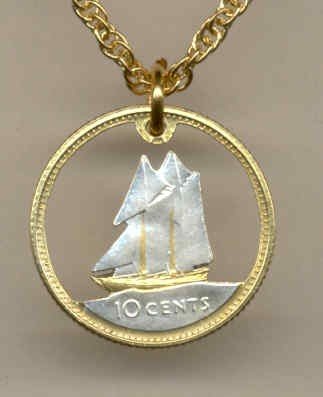 Canadian 10 cent Bluenose sail boat (U.S. dime size)