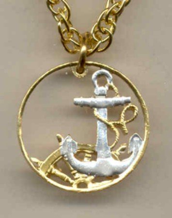 Spanish 50 centimes Anchor & ships wheel (U.S. nickel size)