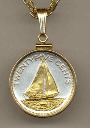 Bahamas 25 cent Sail boat (U.S. quarter size)