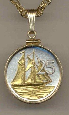 Cayman Islands 25 cent Sail boat (U.S. quarter size)