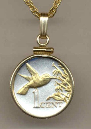 Trinidad & Tobago 1 cent Hummingbird (dime size)