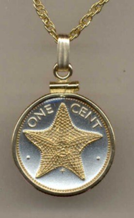Bahamas 1 cent Star fish (same size as a U.S. penny) minted 1970 -date 18" chain