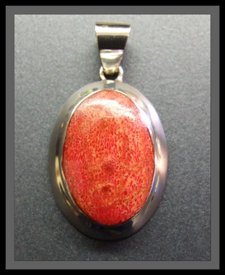 Red Coral in Silver Frame Pendant