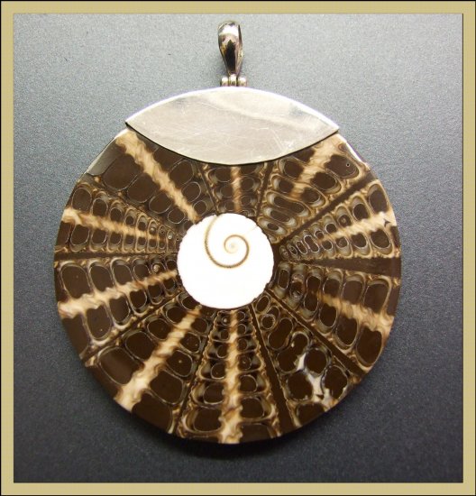 Large Crossed Cut Shell Pendant in silver