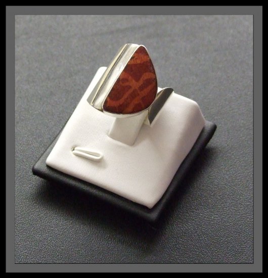 Adjustable Silver Ring with Red Coral
