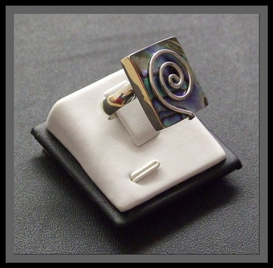 Adjustable Square Silver Ring with Mother Of Pearl