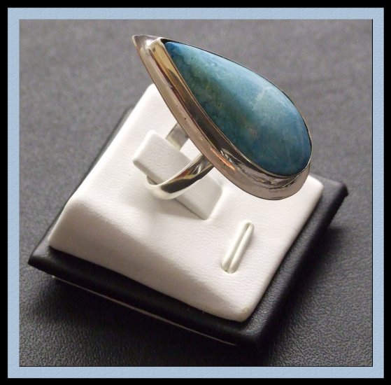Adjustable Silver Ring with Aqua Blue Coral