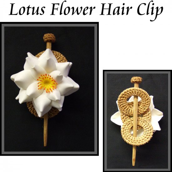 Lotus Flower On Grass woven Hair-Clip With Wooden pin