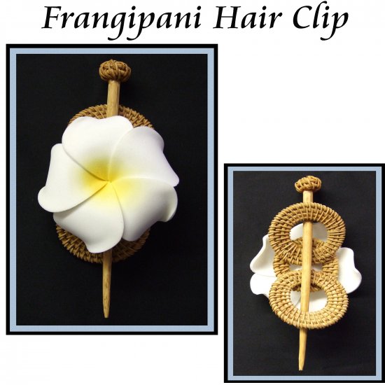 Frangipani On Grass Woven Hair-Clip with wooden Pin