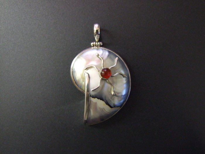 Silver Pendant with Mother Of Pearl and Sun Design