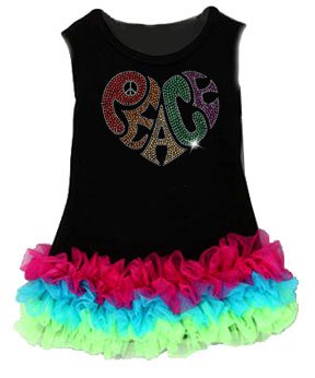 Rhinestone Peace Heart Chiffon Ruffled Dress