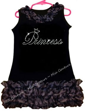 Rhinestone Princess Zebra Chiffon Ruffled Dress