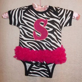 Sequin Initial Me Zebra Chiffon Ruffled Onesie