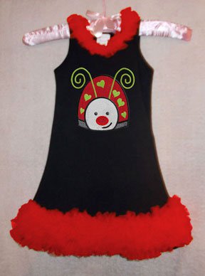 Sequin Applique Lady Bug Chiffon Ruffled Dress