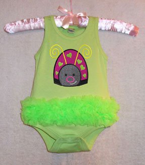 Sequin Applique Lady Bug Chiffon Ruffled Onesie