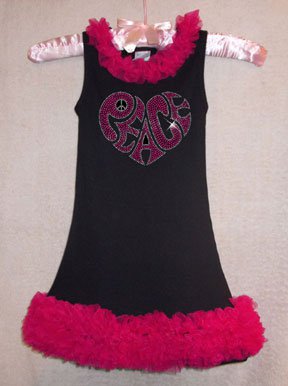 Rhinestone Peace Heart Chiffon Ruffled Dress