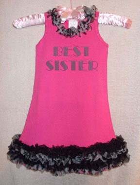 Sparkly Best Sister Hot Pink & Zebra Ruffled Dress