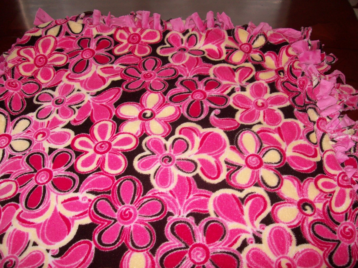 Pink Brown Flowers Ultra Cuddle Minky Tie Blanket