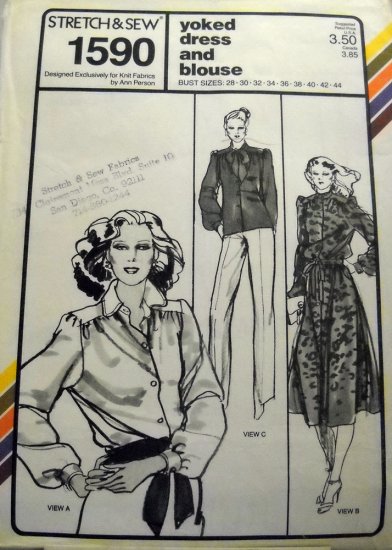 Pattern 1590 from Stretch & Sew(1979) - yoked dress and blouse