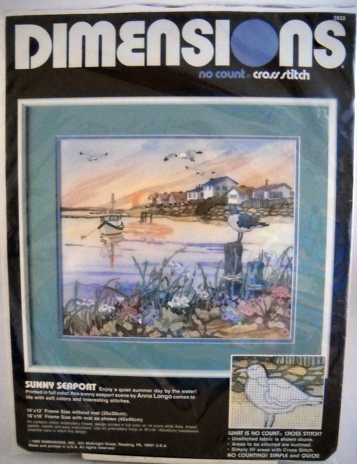 Dimensions No Count Cross Stitch Kit (1989 Made in USA ) - Sunny Seaport 3932