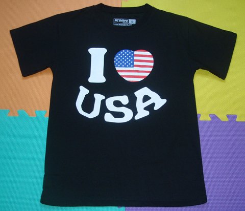 T SHIRT-I LOVE USA-BLACK size-S M L XL