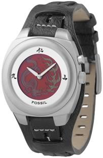 Mens Fossil Dragon Animation Big Tic Leather Watch 8198