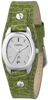 Fossil Green Leather Band Silver Dial Es9934