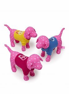 3 VICTORIA'S SECRET PINK MINI DOG WITH RED, BLUE, YELLOW T-SHIRT & POLKA DOTS NEW WITH TAG