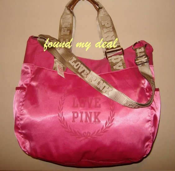 NEW VICTORIA SECRET HOT PINK LINE SATIN DUFFLE TOTE BAG