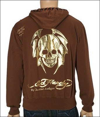 NEW AUTHENTIC ED HARDY MEN GOLD SKULL HOODIE JACKET XL