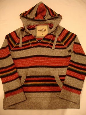 HOLLISTER MEN PULLOVER STRIPES SWEATER HOODIE JACKET M