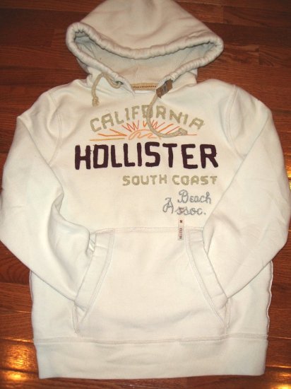 HOLLISTER MEN SWEATSHIRT HOODIE OFF-WHITE FLEECE NEW L