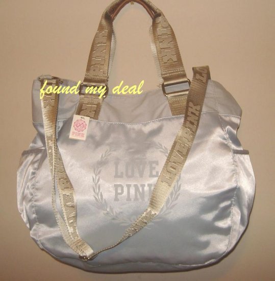 NEW VICTORIA SECRET PINK HOT SATIN DUFFLE TOTE BAG GRAY
