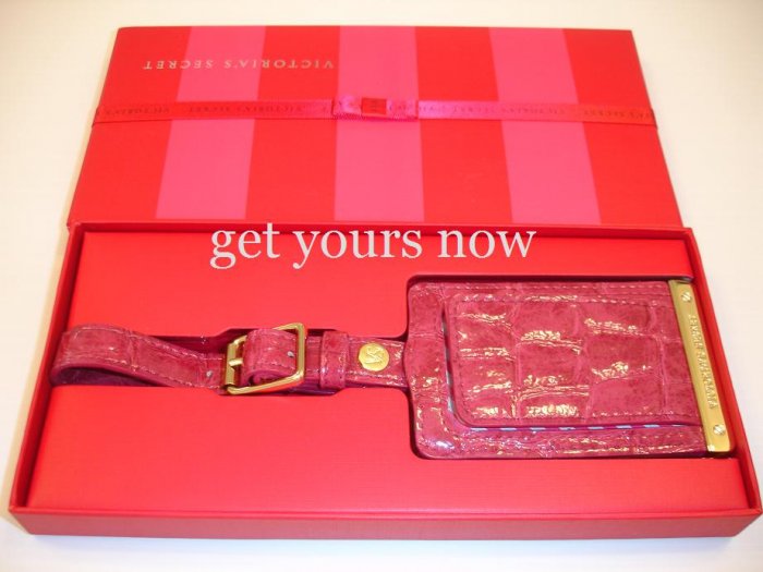 VICTORIA SECRET BURGUNDY CROC LUGGAGE TAG LUX RARE NEW