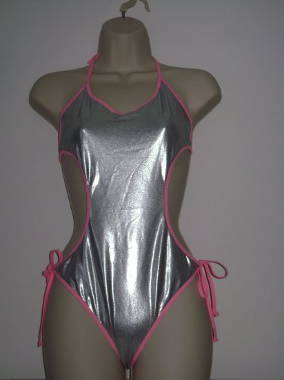 VICTORIA SECRET METALLIC SILVER BIKINI 1-PC SWIMSUIT L