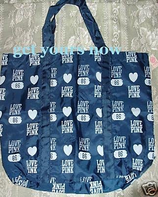 NEW VICTORIA SECRET PINK MONOGRAM NYLON TOTE BAG BLUE