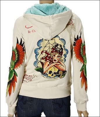 ED HARDY GIRL SKULL HOODIE FAUX FUR RHINESTONES SIZE S