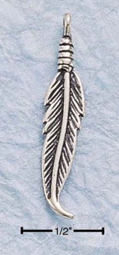 STERLING SILVER ANTIQUED FEATHER CHARM (ch185)