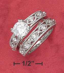 Sterling Silver 7mm round CZ wedding set ( sr2358 )