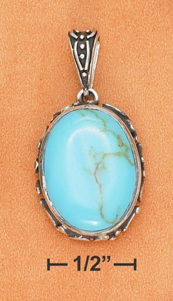 STERLING SILVER JEWELRY 14X18MM SIDE OVAL TURQUOISE (ch3355)