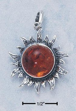 STERLING SILVER JEWELRY ANTIQUED AMBER SUN PENDANT (cx198 )