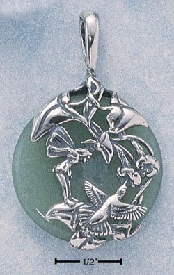 STERLING SILVER JEWELRY AVENTURINE DONUT W/ HUMMINGBIRD (cx150)