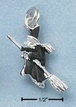STERLING SILVER JEWELRY 3D WITCH DRESSED IN BLACK (ch2276)