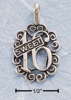 STERLING SILVER JEWELRY ANTIQUED 'SWEET 16' CHARM (ch651)