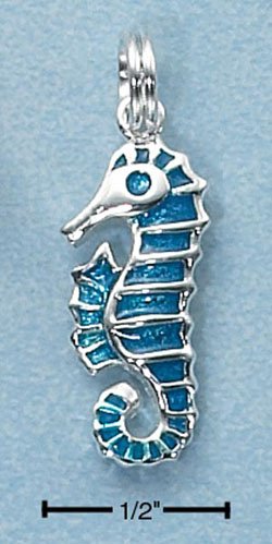 STERLING SILVER JEWELRY ENAMEL AQUA SEAHORSE (ch2323)