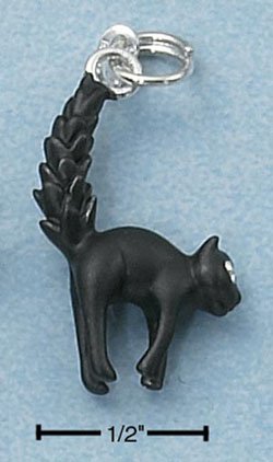 STERLING SILVER JEWELRY ENAMEL SCARED BLACK CAT (ch2278)