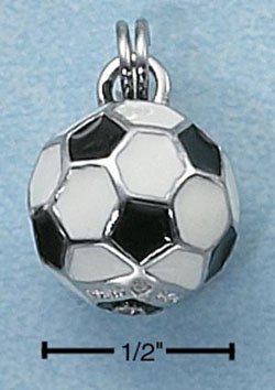 STERLING SILVER JEWELRY 3D BLACK & WHITE SOCCER BALL CHARM (ch2308)