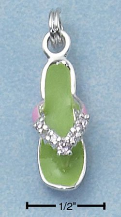 STERLING SILVER JEWELRY 3D PINK & GREEN FLIP-FLOP (ch2245)