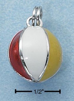 STERLING SILVER JEWELRY 3D RED WHITE YELLOW AND BLUE BEACHBALL CHARM (ch2295)